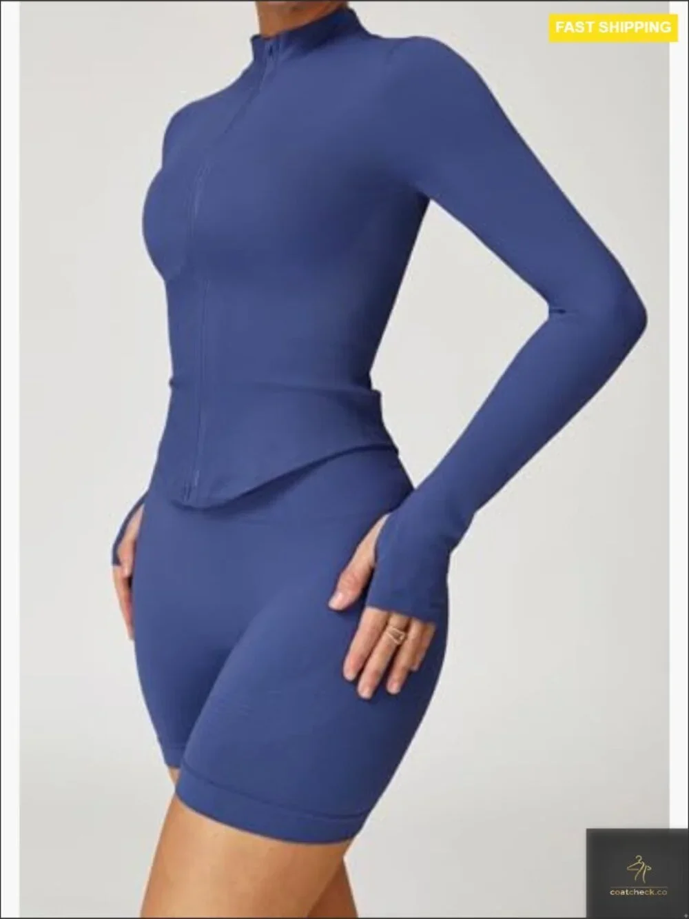 Full Zip Cropped Athletic Jacket with Thumbholes Quick Dry Running Yoga Casual